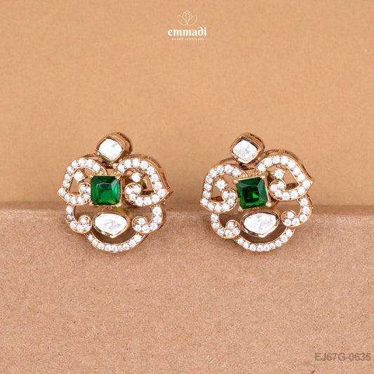 Chahat Victorian Green Silver Studs