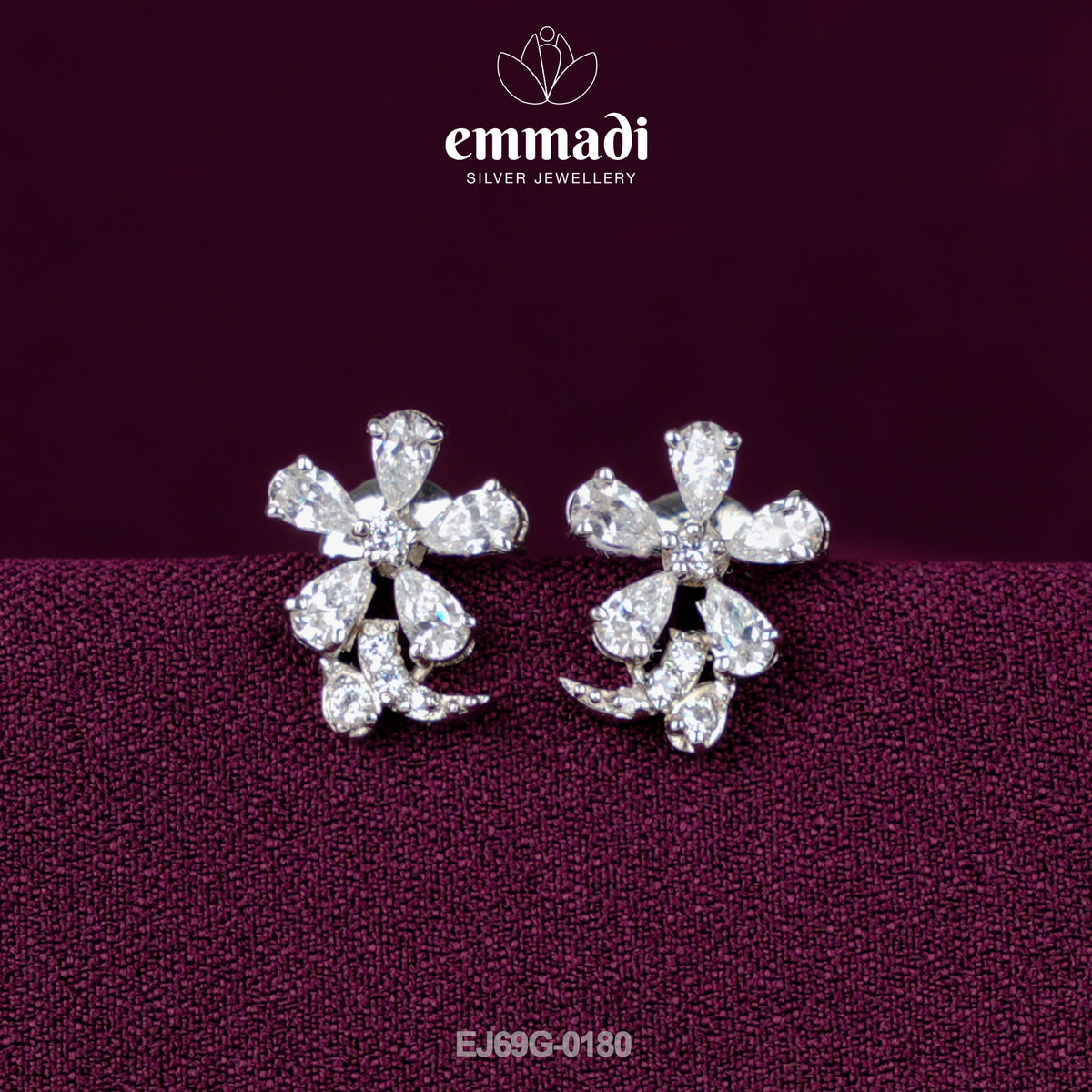 Shushma's Handcrafted Silver Jewellery: Premium CZ White Studs Collection