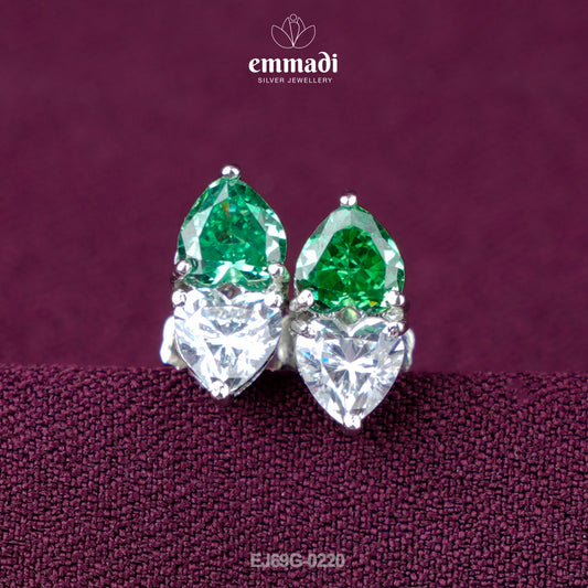 Sheela Devi's Premium CZ Green Studs: Exquisite Handcrafted Silver Jewellery