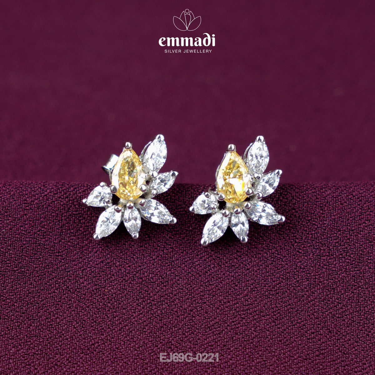 Sheela's Silver Jewellery Collection: Premium CZ Yellow Studs