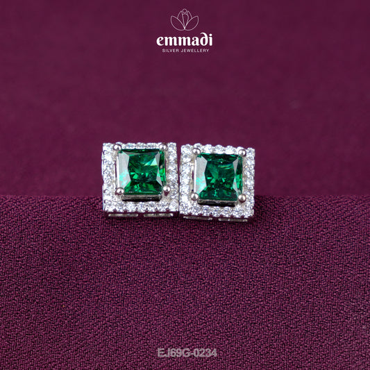 Shanti Bai: Handcrafted Premium CZ Green Studs with Pure Gold Plating