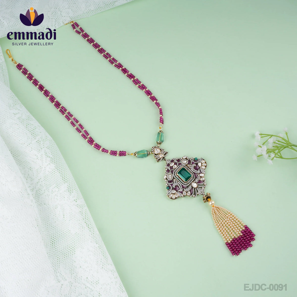 Ambuda Sanskrit: Long Necklace Victorian Green