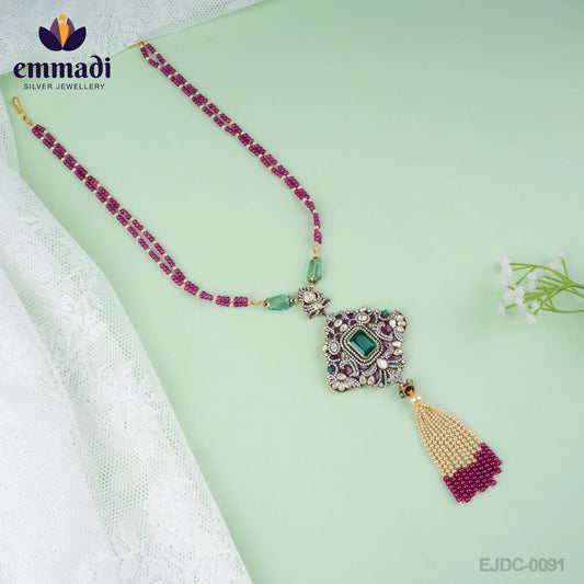 Ambuda Sanskrit: Long Necklace Victorian Green