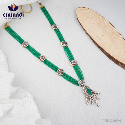 Shreya's GEM STONE GREEN LONG NECKLACE - Handcrafted Indian Jewellery