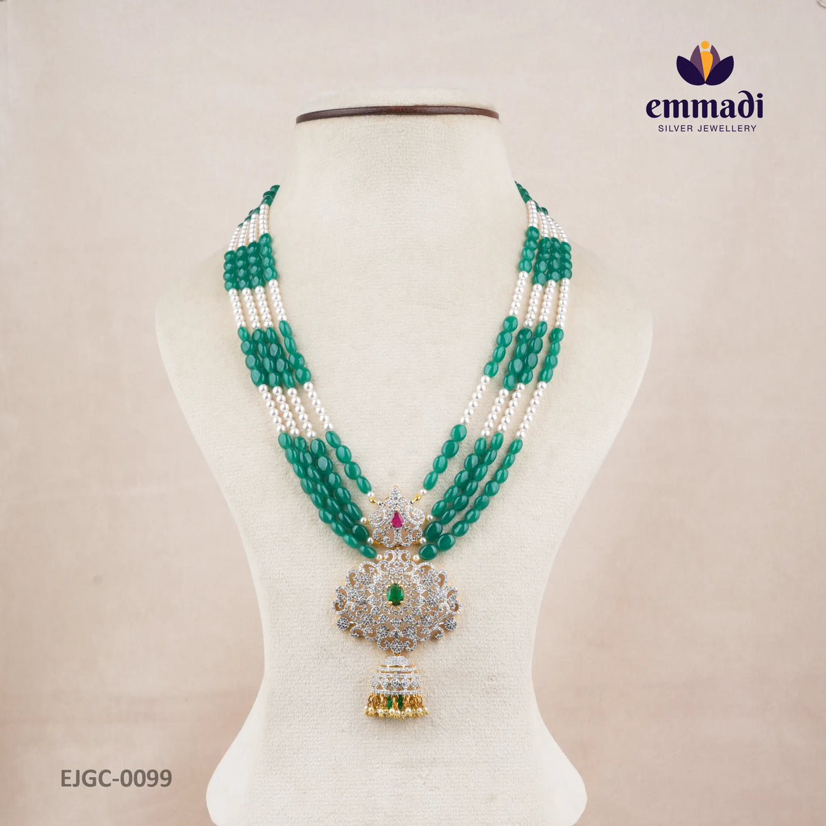 Kadal Premium Cz Green Long Necklace