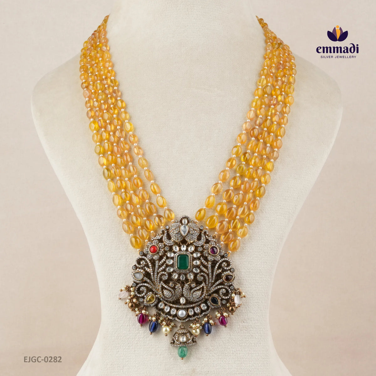 Sangam Victorian Navrathan Long Necklace