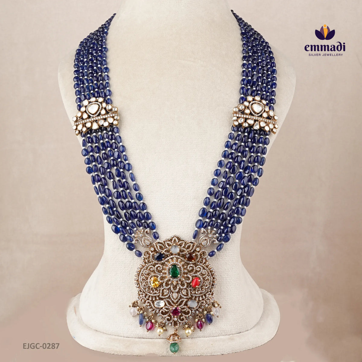 Gautham Victorian Navrathan Long Necklace